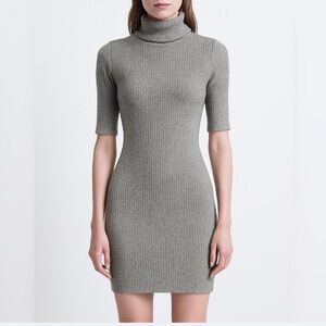 TopShop Dress Cowl Neck Grey Ribbed Knit Mini 6 Bodycon Minimalist Short Sleeve